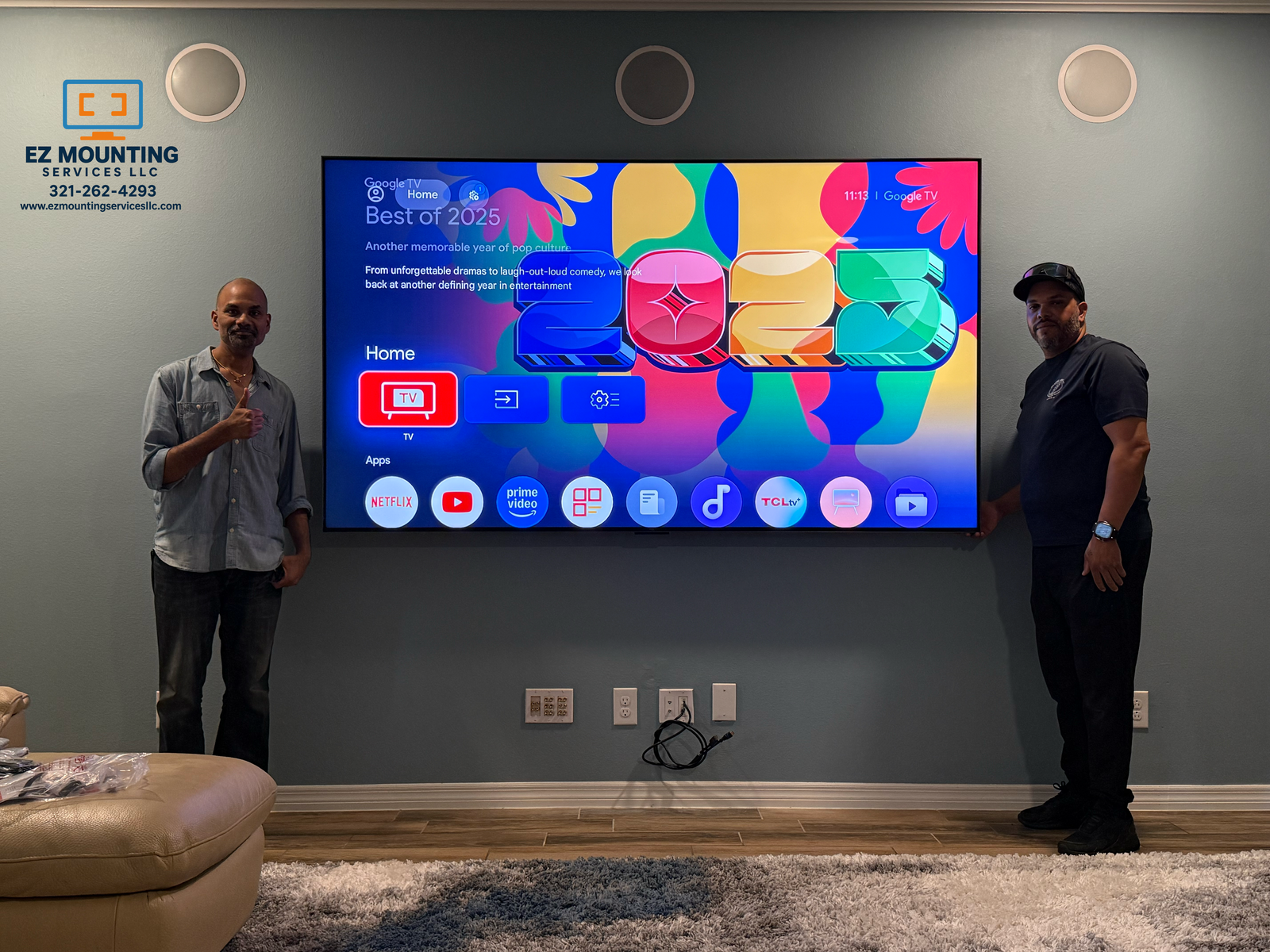 TV installations for customer Chuck Mogallapu in Sanford, FL by EZ Mounting Services LLC